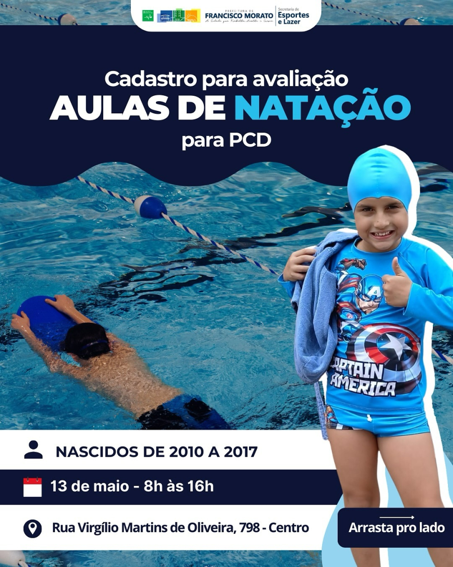 📢 Abertura de cadastro para avaliação nas aulas de natação para pessoas com deficiência 🏊‍♂️