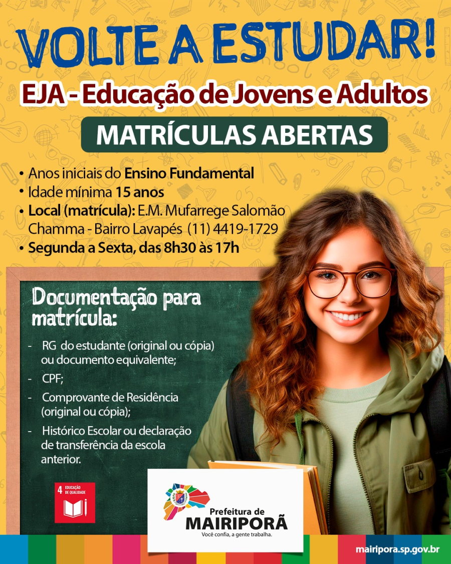 📚 MATRÍCULAS ABERTAS PARA O EJA – EDUCAÇÃO DE JOVENS E ADULTOS!